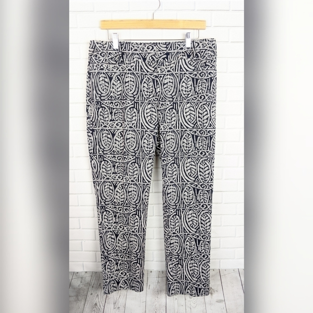 Loft Blue Cream Botanical‎ Print Curvy Ankle Pants
